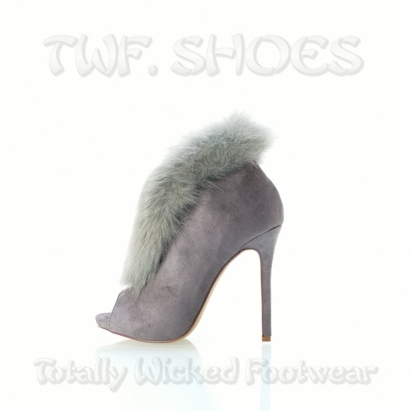 Fur Trim Split Cut Front Peep Toe Ankle Bootie - Picture 13 of 16